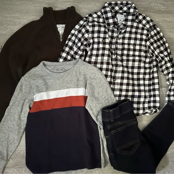 Place Other - Toddler Boy Fall Clothing Flannel Jeans Sweater Long Sleeve Size 4T